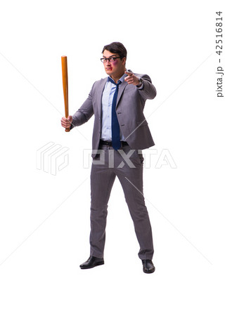 Businessman with baseball bat isolated on white 42516814