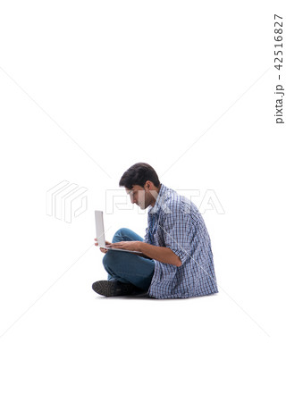 Young student with laptop isolated on white 42516827