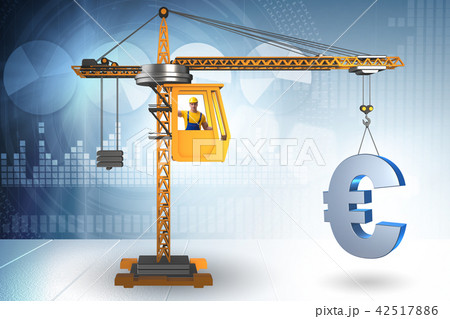 Construction crane lifting euro in currency business concept Construction crane lifting euro in currency business concept 42517886