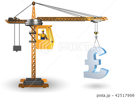 Construction crane lifting british pound in currency business co 42517906
