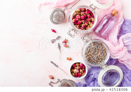 Rose flower petals and buds for aromatherapy. 42518306