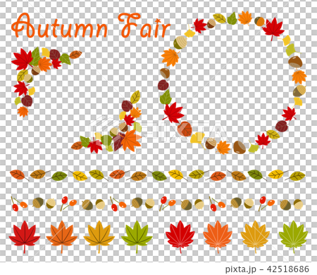 秋の紅葉フレームや飾りセットのイラスト素材