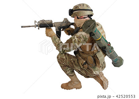soldier with assault rifle on white background 42520553