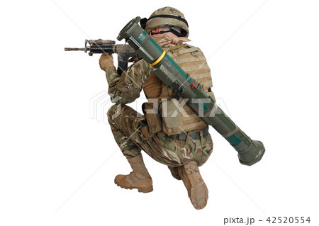 soldier with assault rifle on white background 42520554