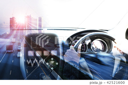 Truck on highway road with big container, 42521600