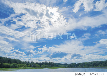 【青森県】池と緑と雲と青空 42521857