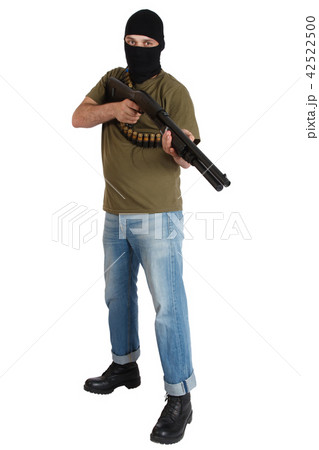robber in black mask with shotgun 42522500