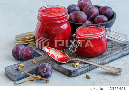 Homemade plum jam with cardamom. 42525498