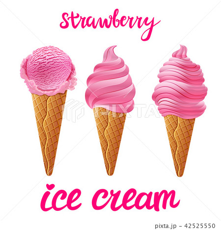 vector Set of pink ice cream with strawberry  42525550