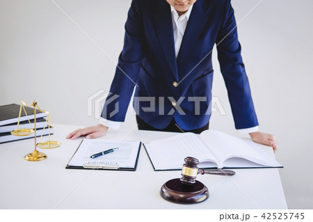 Judge gavel with Justice lawyers, Businesswoman in suit or lawye 42525745