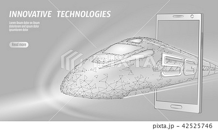 5G new high-speed rail wireless internet wifi concept. Global fast higher railway train. Low poly 42525746