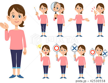 女性の9種類の仕草と表情_全身 42530558