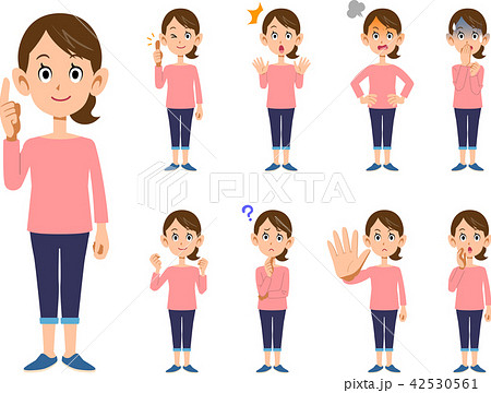 女性の9種類の仕草と表情_全身 女性の9種類の仕草と表情_全身 42530561