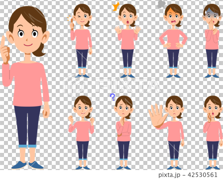 女性の9種類の仕草と表情_全身 女性の9種類の仕草と表情_全身 42530561