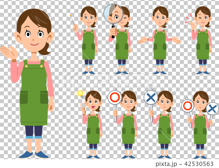 穿圍裙的女人的9種手勢表情_全身 42530563