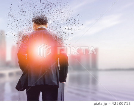 Surreal businessman in modern city. 42530712