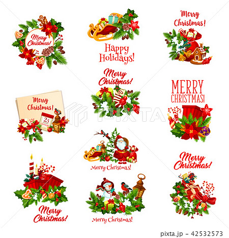 Christmas holiday icon of Santa, snowman and gift Christmas holiday icon of Santa, snowman and gift 42532573