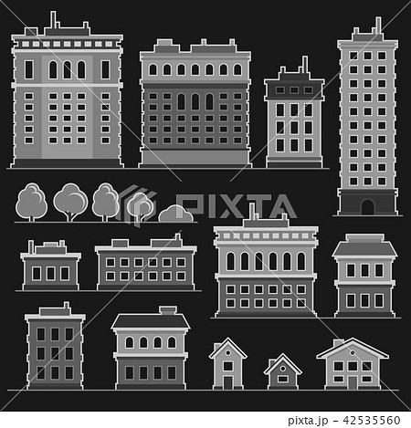 City Building in Monochrome Flat Style Icons Set. Vector 42535560