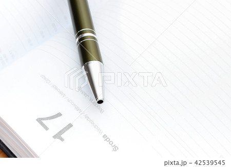 Pen lying on calendar or organizer in office 42539545