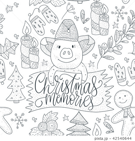 Christmas vector seamless pattern with detailed holiday illustrations. 42540644