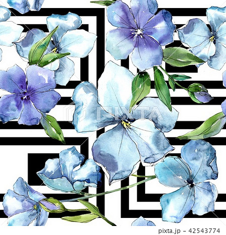 Watercolor blue flax flower. Floral botanical flower. Seamless background pattern. Watercolor blue flax flower. Floral botanical flower. Seamless background pattern. 42543774