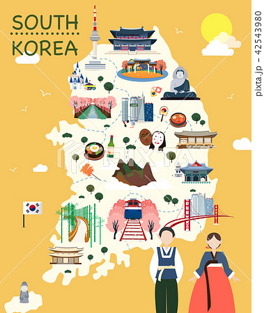Map Of Korea Attractions Vector And Illustration のイラスト素材