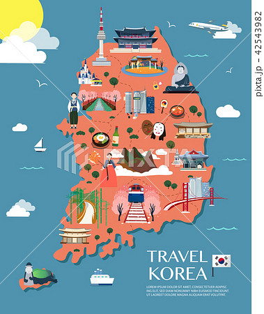 Map Of Korea Attractions Vector And Illustration. 42543982