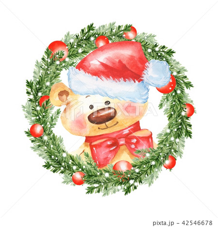 Christmas fir tree wreath and Teddy bear 42546678