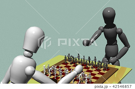 チェスをするデザイン人形たちのイラスト素材