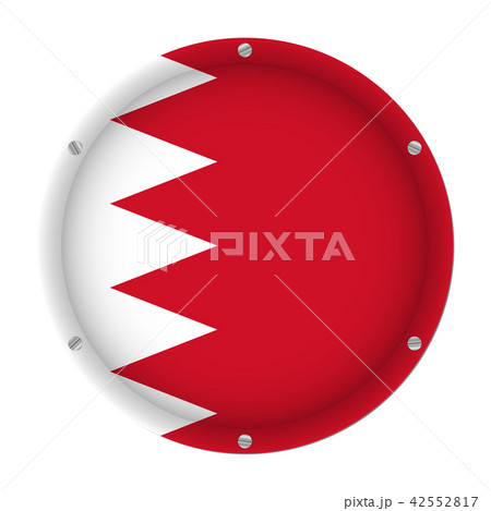 round metallic flag of Bahrain with screws
