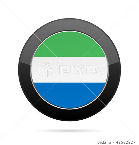 Flag of Sierra Leone. Shiny black round button.