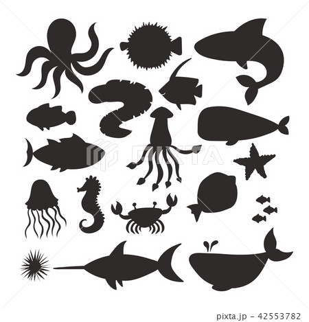 Sea Animals Vector Silhouette Creatures のイラスト素材