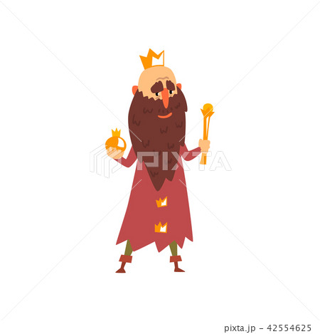 Funny bald king character with golden scepter in his hand cartoon vector Illustration on a white 42554625