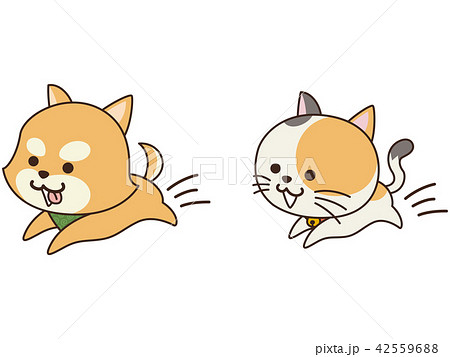 走り回るペットの犬と猫のイラスト素材