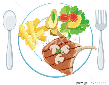 A Plate Of Pork Chop Chips And Saladのイラスト素材