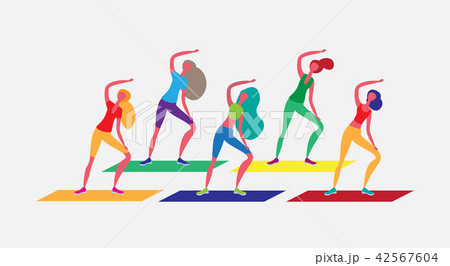 woman group doing aerobic exercises cartoon character sport female activities isolated healthy woman group doing aerobic exercises cartoon character sport female activities isolated healthy 42567604