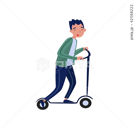 Man riding kick scooter, eco friendly alternative transportation vehicle vector Illustration on a Man riding kick scooter, eco friendly alternative transportation vehicle vector Illustration on a 42568222