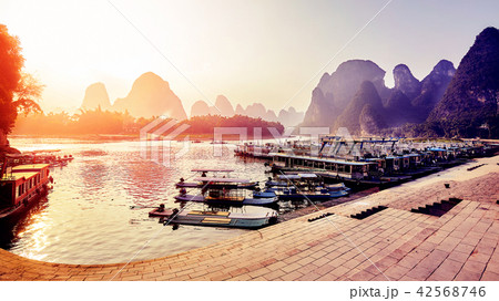 Scenic sunset over Li River, China. Scenic sunset over Li River, China. 42568746