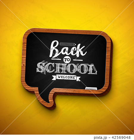Back to school design with chalkboard and typography lettering on yellow background. Vector Back to school design with chalkboard and typography lettering on yellow background. Vector 42569048