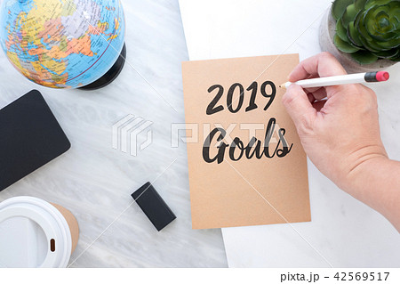 Hand writing 2019 Goals on brown paper 42569517