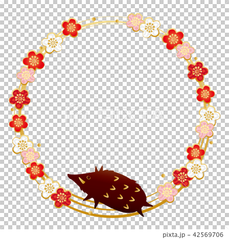 年賀素材-フレーム(梅,猪) 年賀素材-フレーム(梅,猪) 42569706