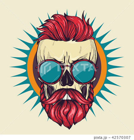 Color angry skull with hairstyle 42570307