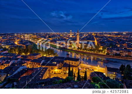 Panoramic aerial view of Verona, Italy, blue hour 42572081