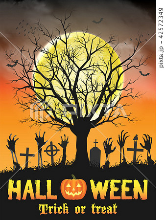 halloween zombie hand on grave with dead tree 42572349