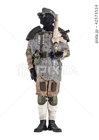 Post apocalyptic warrior with handmade firearm Post apocalyptic warrior with handmade firearm 42573534