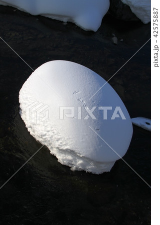 川の岩に積もる雪その4 42575887