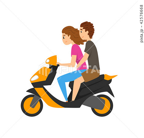 Young man and woman riding scooter, couple in love on motorbike vector Illustration on a white Young man and woman riding scooter, couple in love on motorbike vector Illustration on a white 42576668