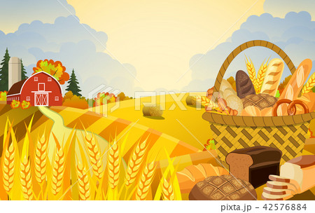 Cartoon beautiful fall farm scene 42576884