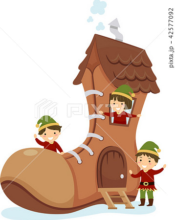 Stickman Kids Elf Shoe House Illustration Stickman Kids Elf Shoe House Illustration 42577092
