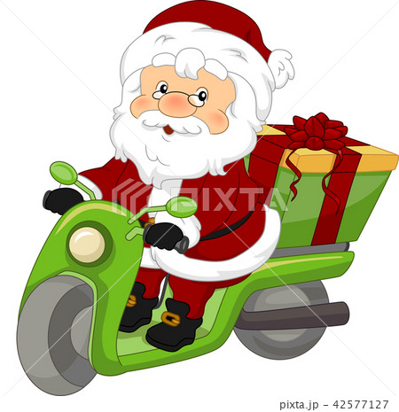 Santa Scooter Gift Illustrationのイラスト素材